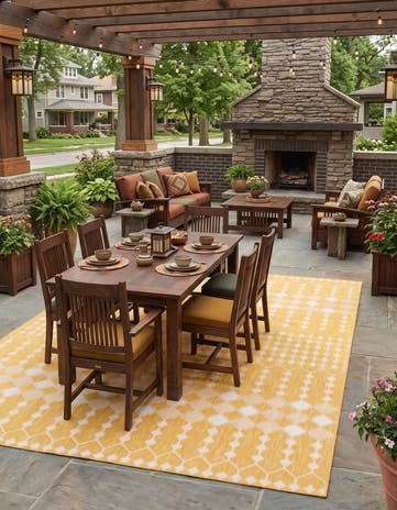 Yellow Easy-Clean Lattice Indoor / Outdoor Rug