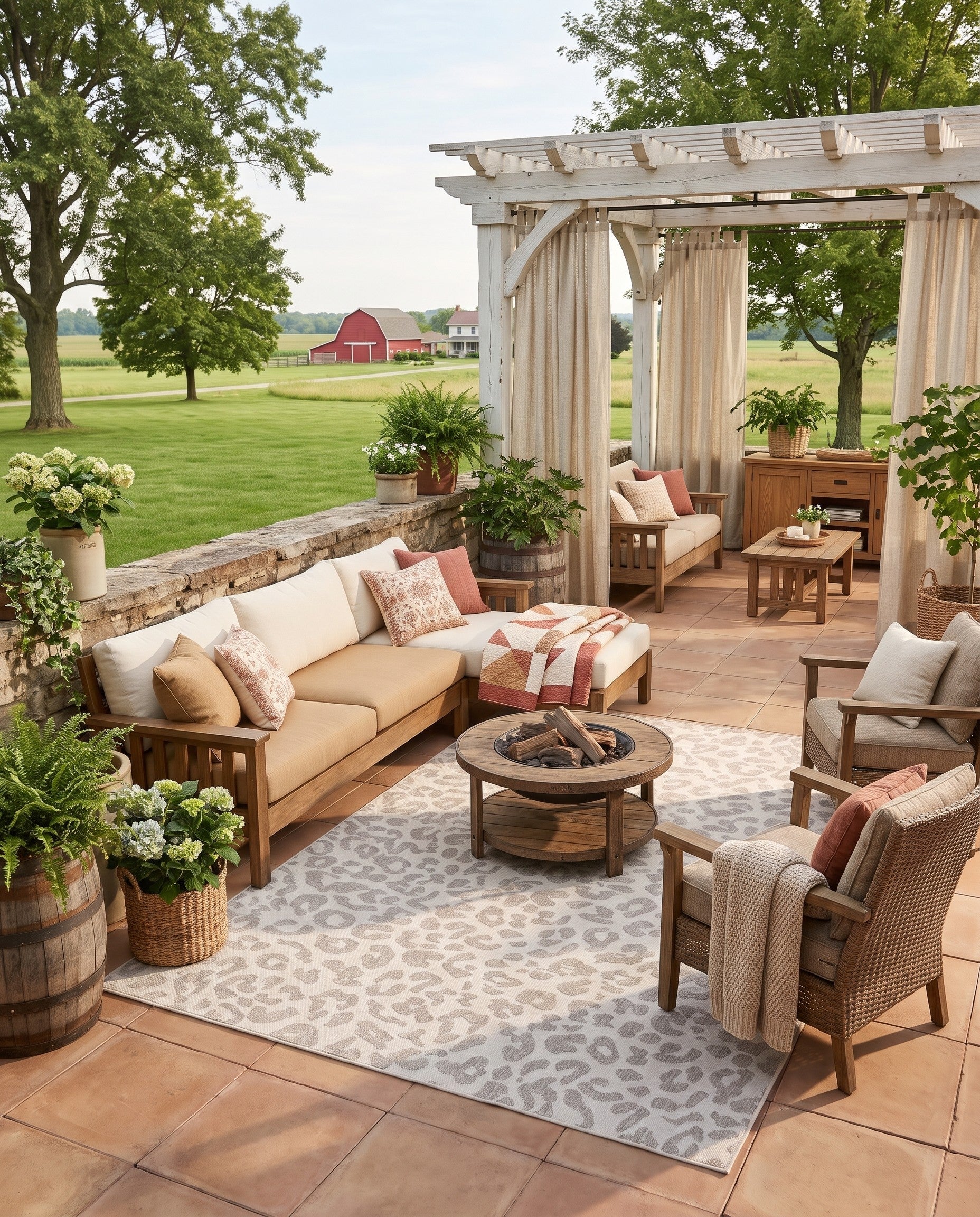 Ivory and Gray Easy-Clean Safari Indoor / Outdoor Rug