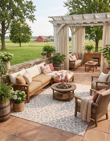 Ivory and Gray Easy-Clean Safari Indoor / Outdoor Rug