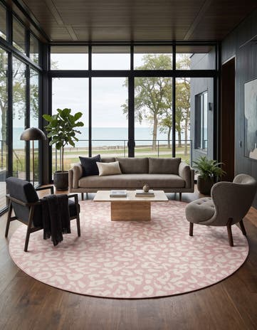 Ivory and Pink Easy-Clean Safari Indoor / Outdoor Round Rug