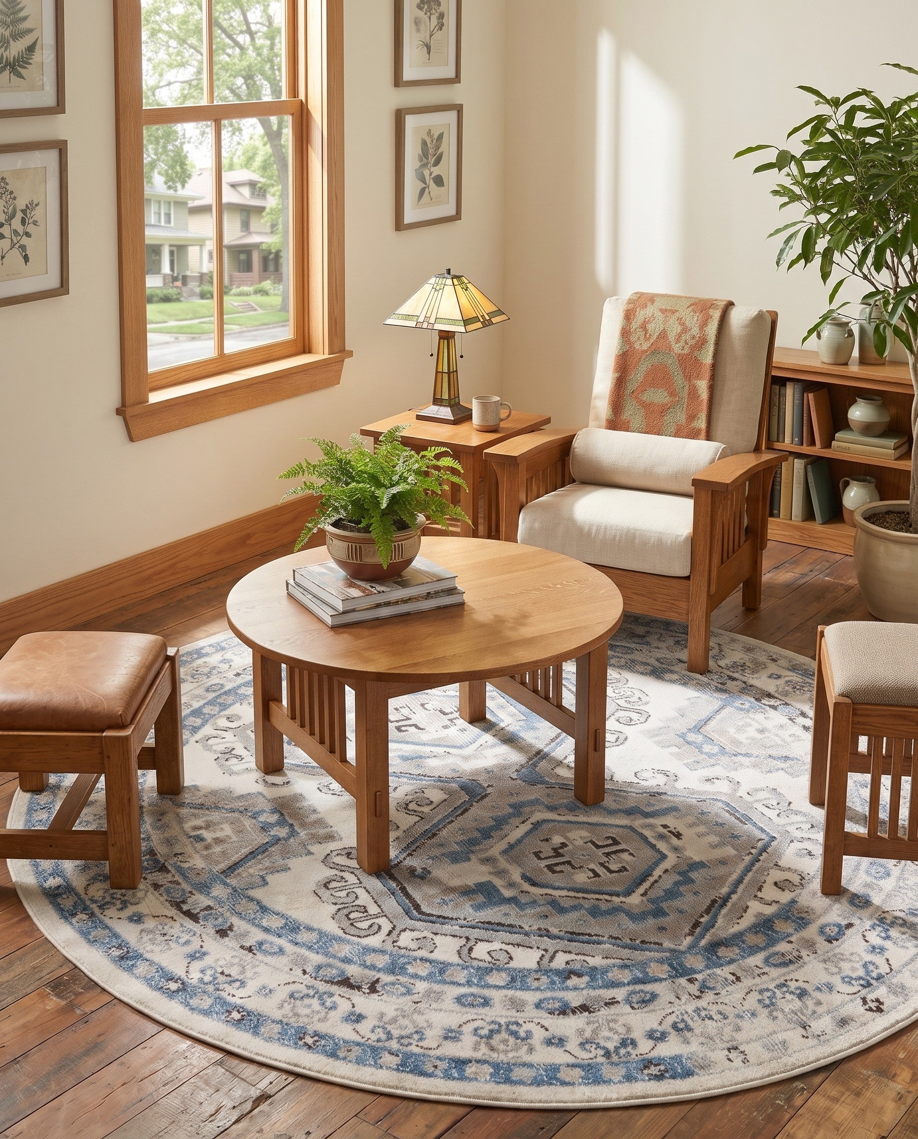 Aqua and Ivory Charlotte Round Rug