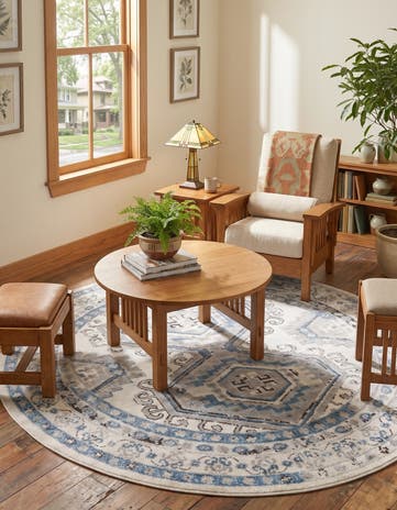 Aqua and Ivory Charlotte Round Rug
