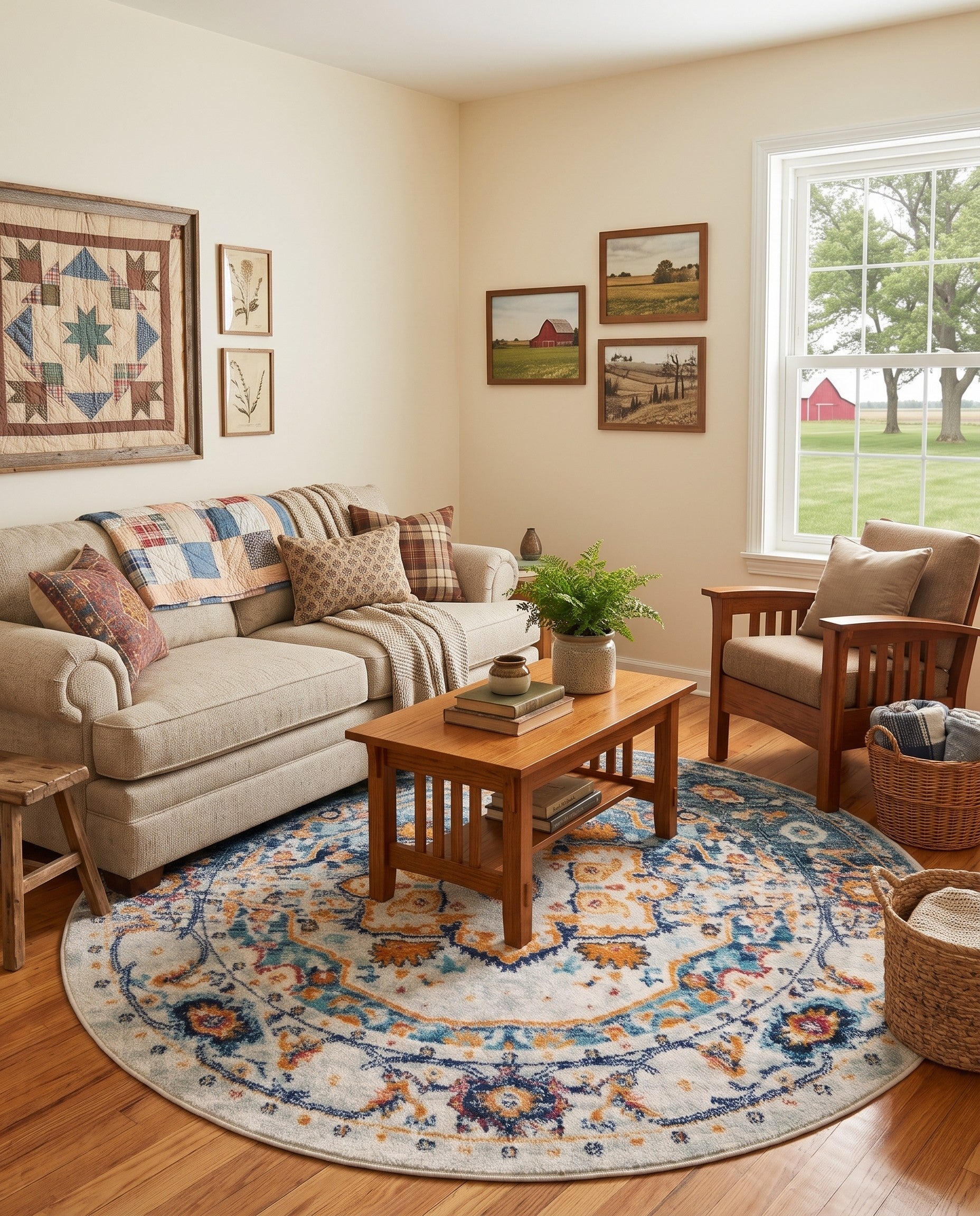 Teal Madeline Vintage Round Rug