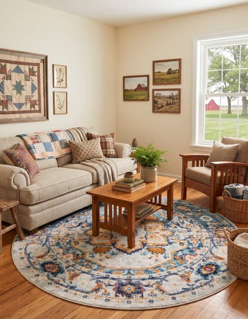 Teal Madeline Vintage Round Rug
