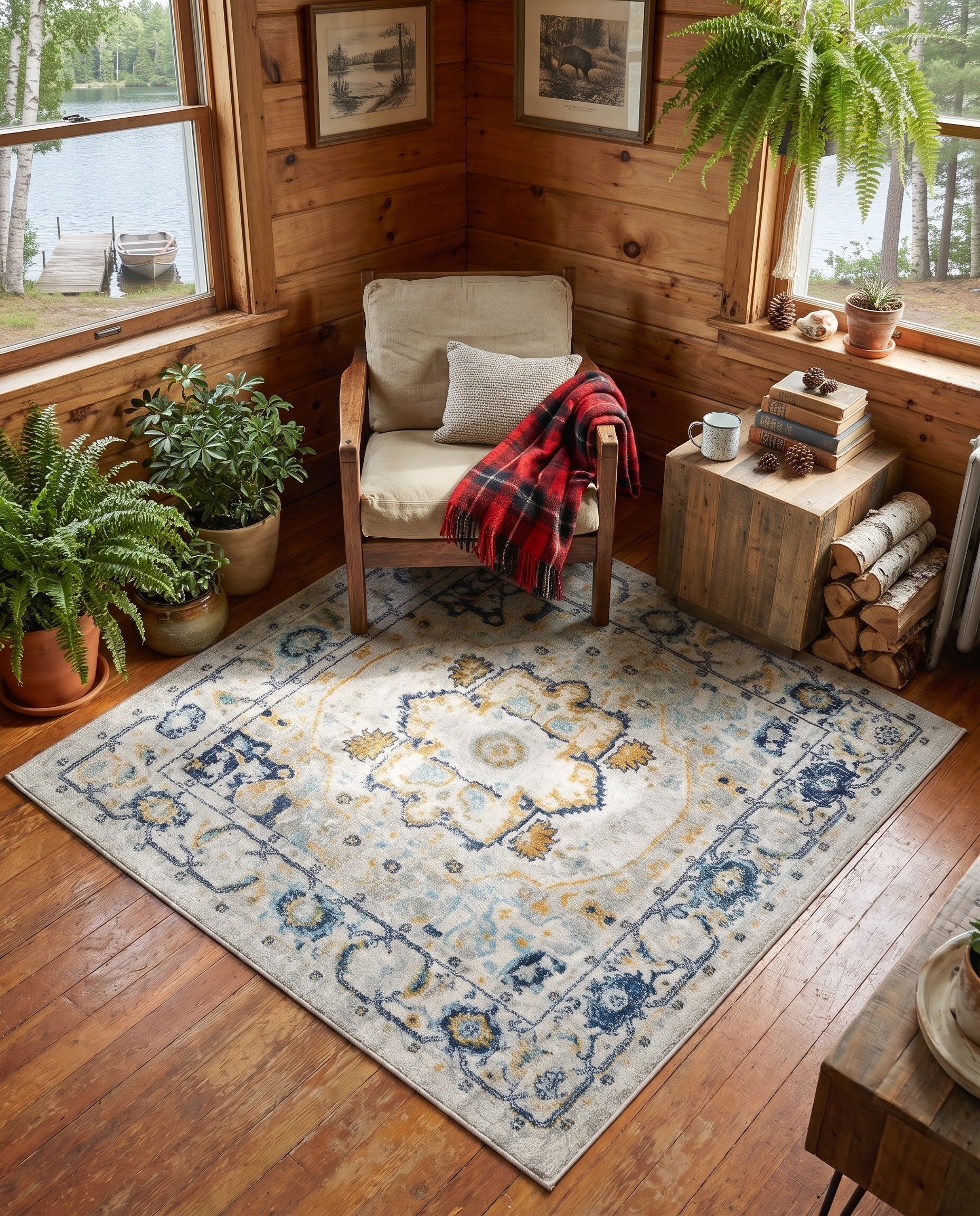 Gray Madeline Vintage Square Rug