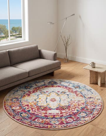 Gray and Pink Madeline Vintage Round Rug