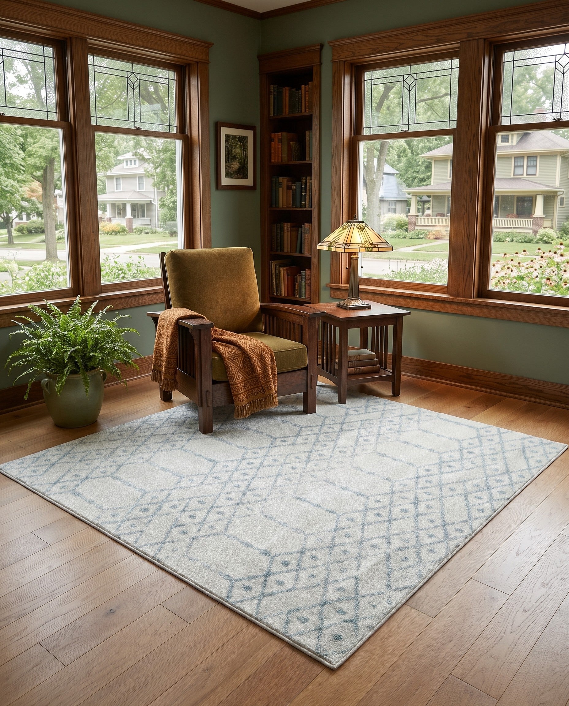 Aqua and Ivory Paxon Trellis Square Rug