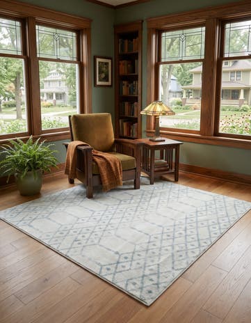 Aqua and Ivory Paxon Trellis Square Rug