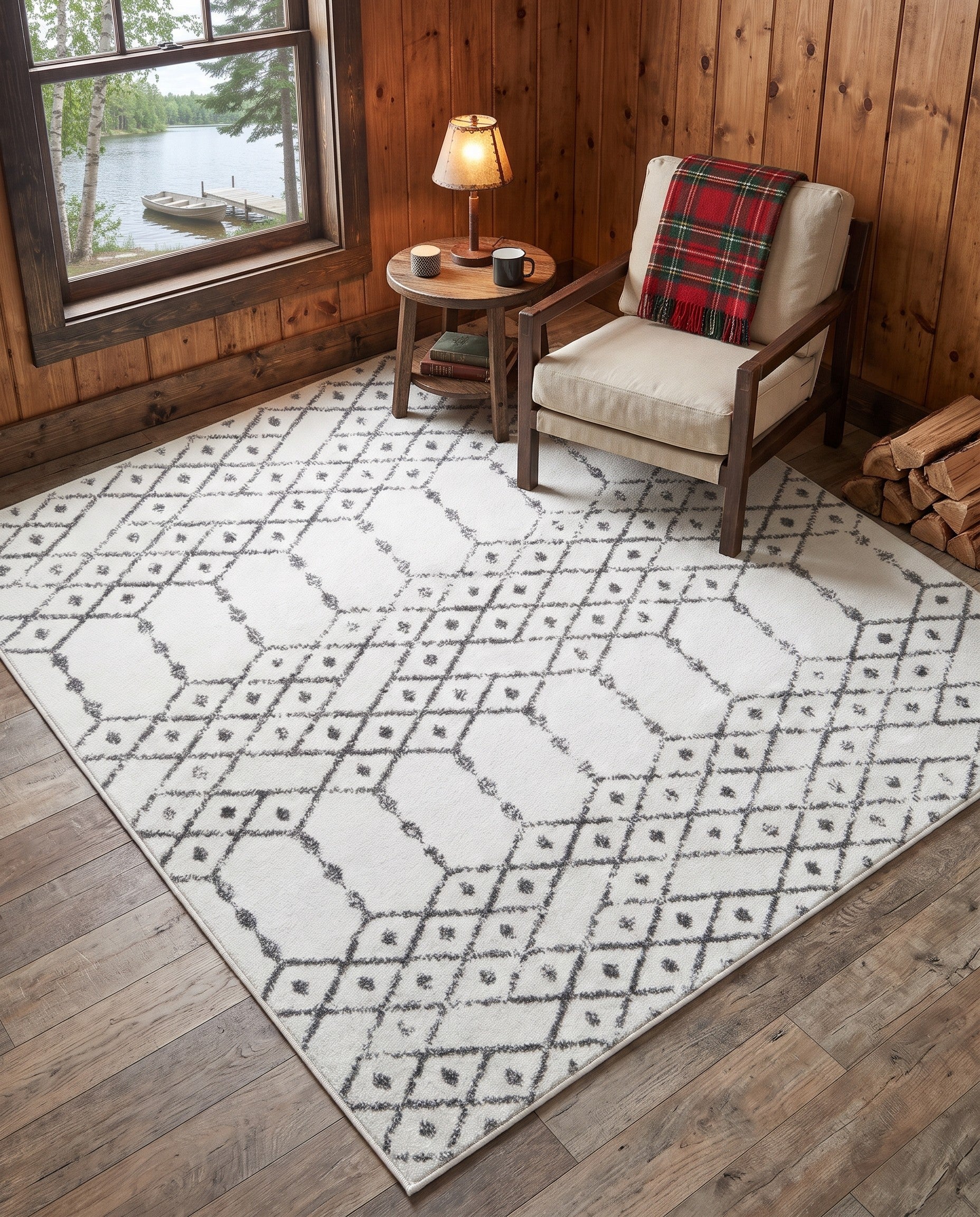 Black and Ivory Paxon Trellis Square Rug