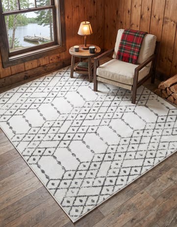 Black and Ivory Paxon Trellis Square Rug