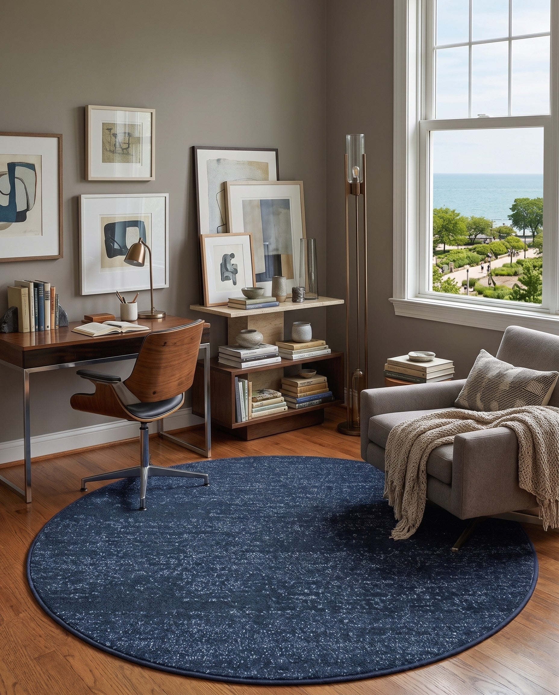Navy Blue Angelica Round Rug