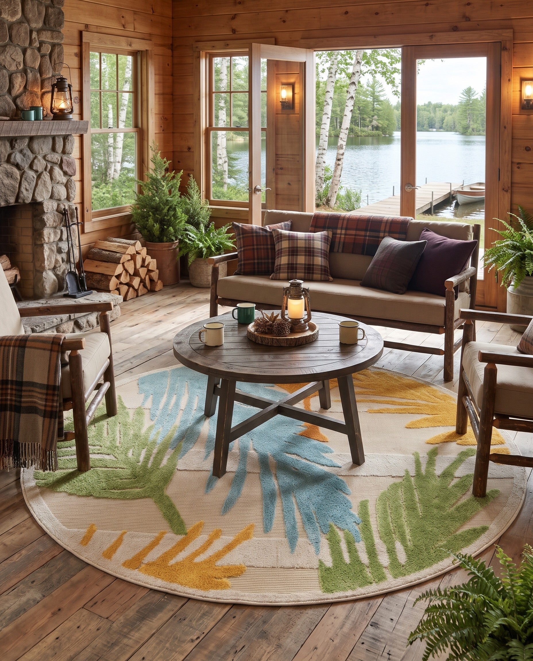 Beige Easy-Clean Aruba Indoor / Outdoor Round Rug