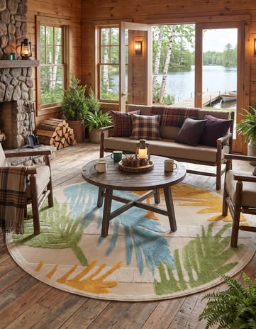 Beige Easy-Clean Aruba Indoor / Outdoor Round Rug