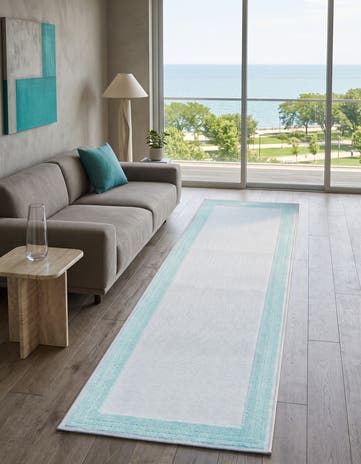 Gray Teal Easy-Clean Aruba Indoor / Outdoor Runner Rug