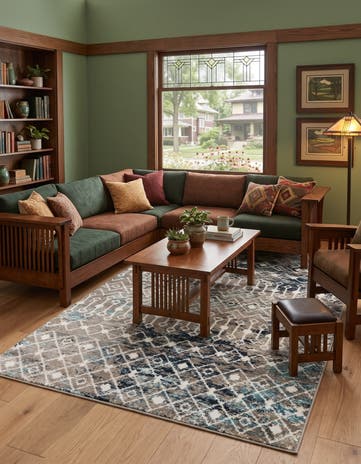 Multi Gray Blue Moroccan Trellis Rug