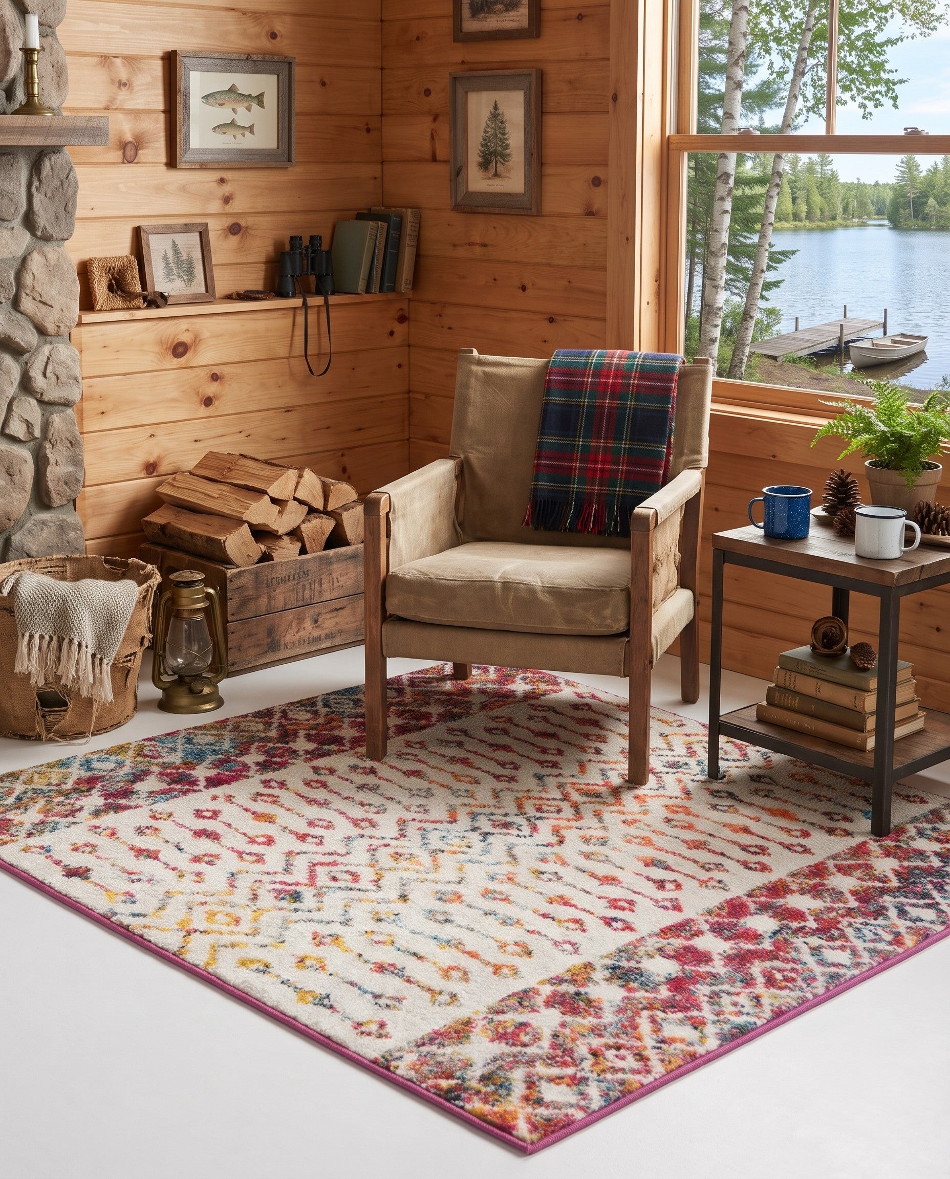 Ivory Multi Moroccan Trellis Square Rug