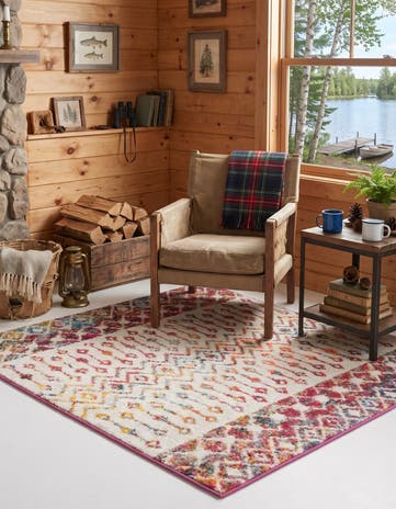 Ivory Multi Moroccan Trellis Square Rug