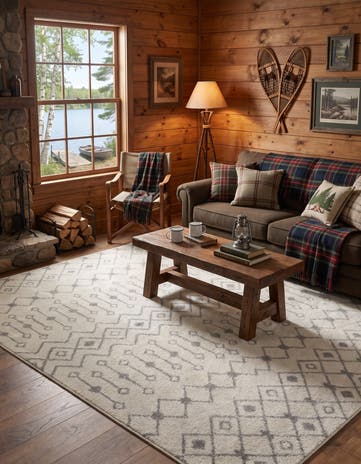 Ivory and Gray Moroccan Trellis Rug