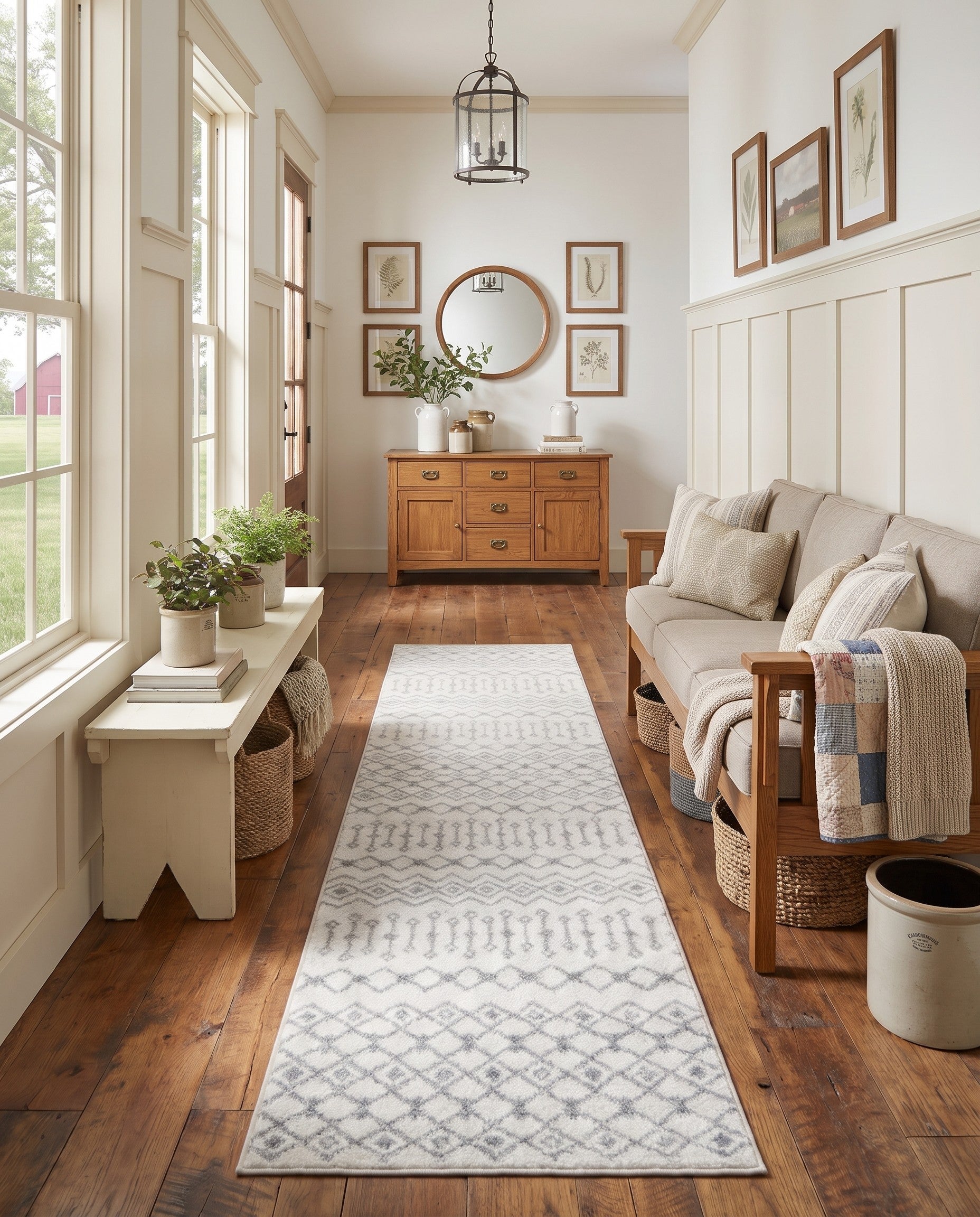 Ivory and Gray Moroccan Trellis Runner Rug
