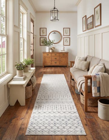 Ivory and Gray Moroccan Trellis Runner Rug