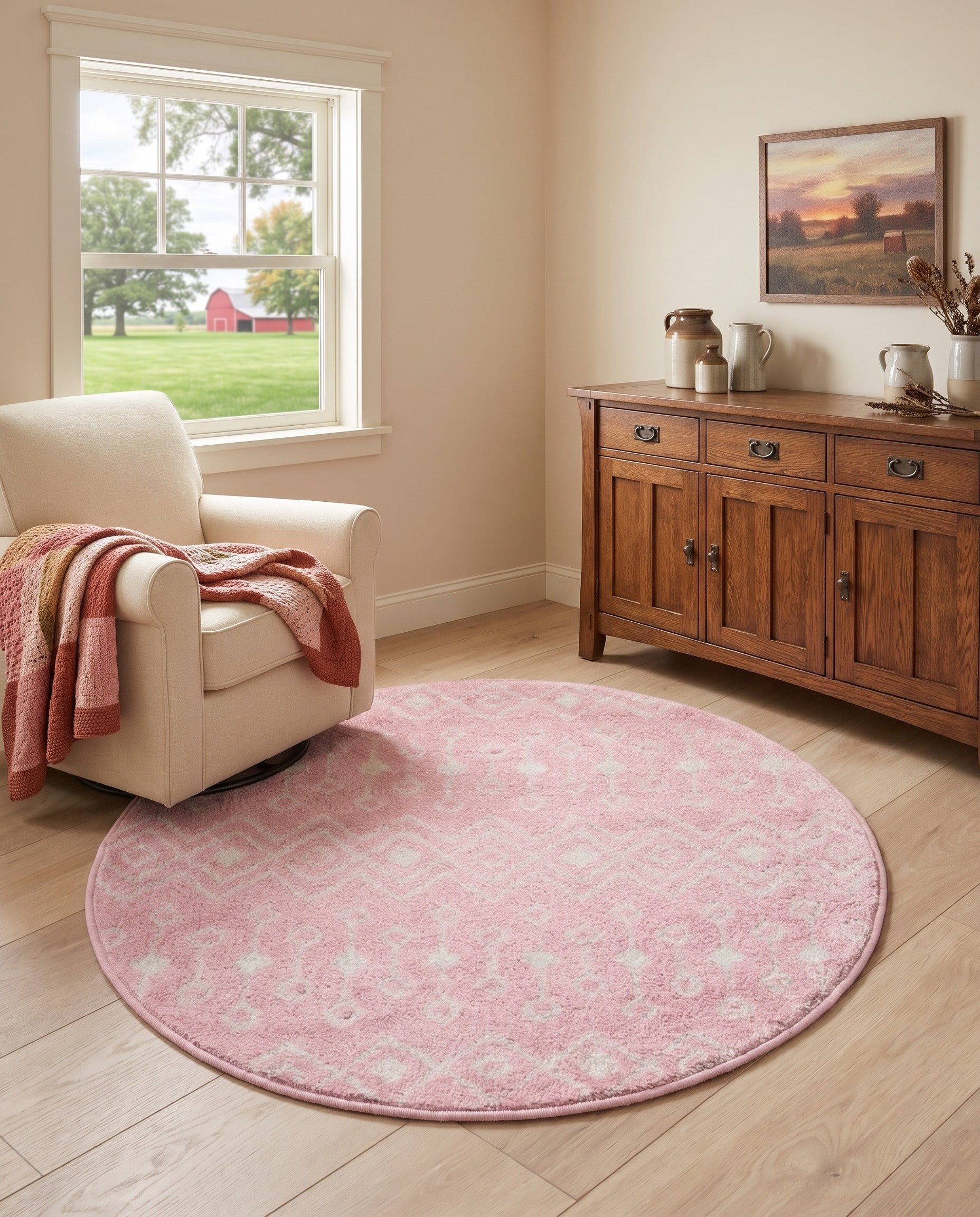 Pink Moroccan Trellis Round Rug