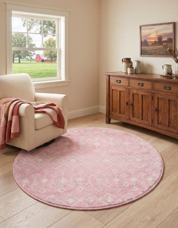 Pink Moroccan Trellis Round Rug