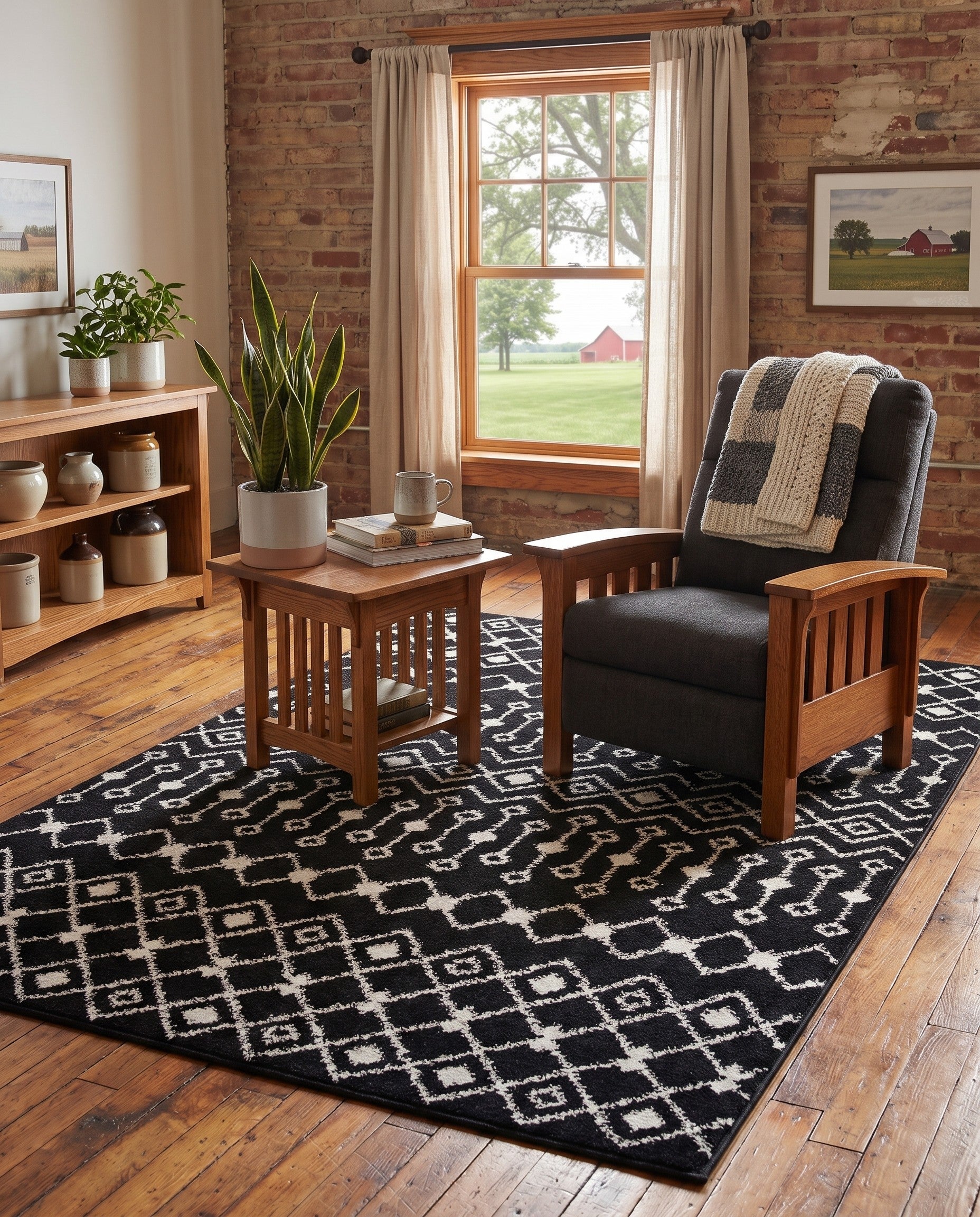 Black and White Moroccan Trellis Rug