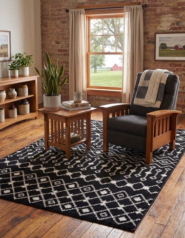 Black and White Moroccan Trellis Rug