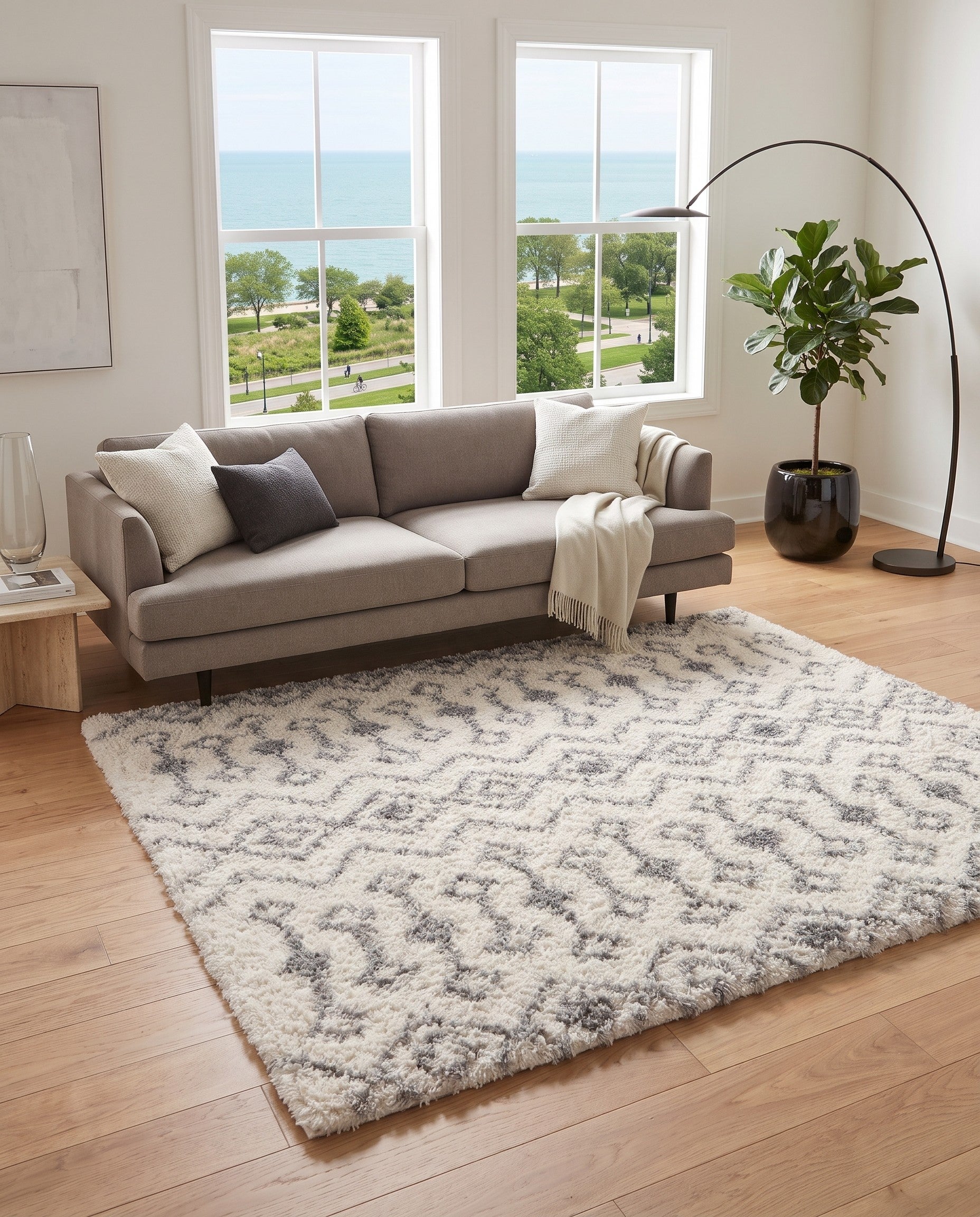 Ivory Moroccan Trellis Shag Square Rug