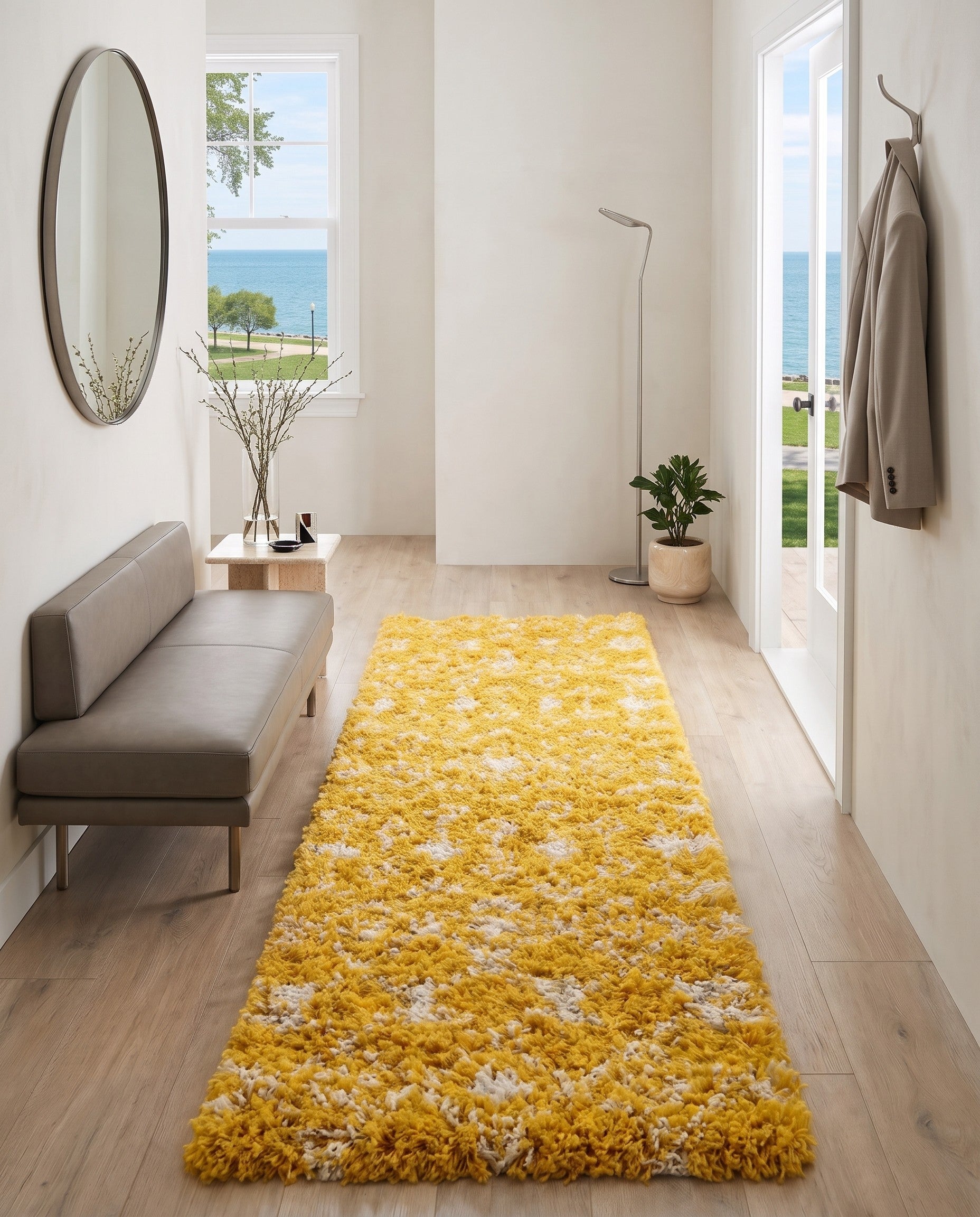Yellow Moroccan Trellis Shag Runner Rug