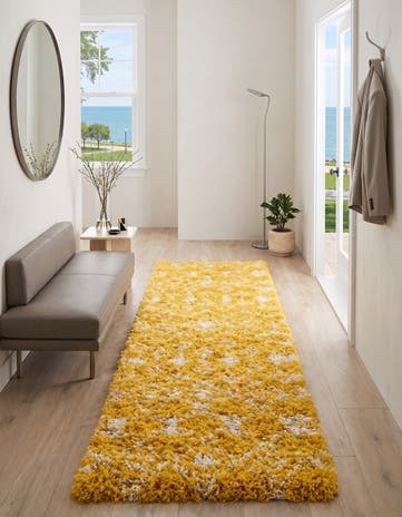 Yellow Moroccan Trellis Shag Runner Rug