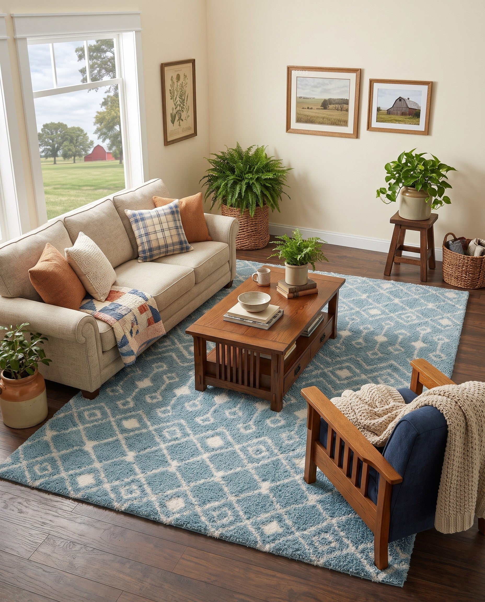 Light Blue Moroccan Trellis Shag Rug
