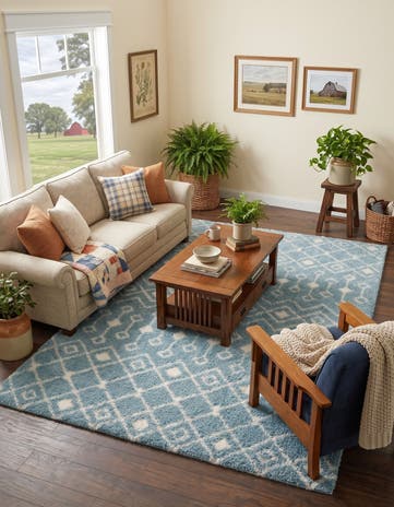 Light Blue Moroccan Trellis Shag Rug