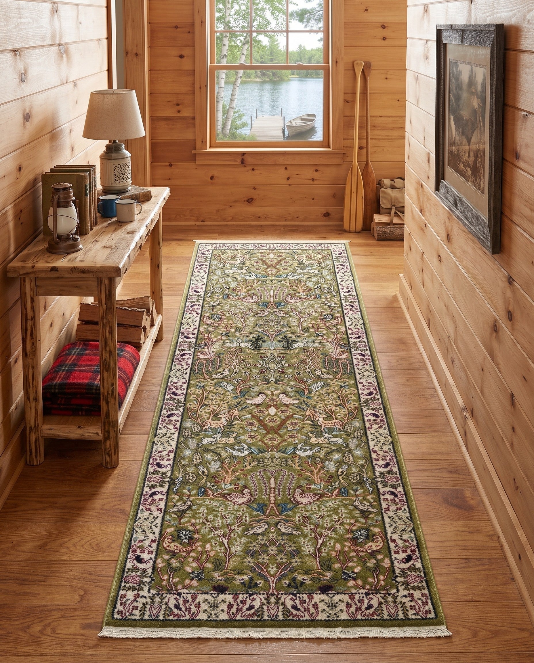 Green Nain Design Runner Rug