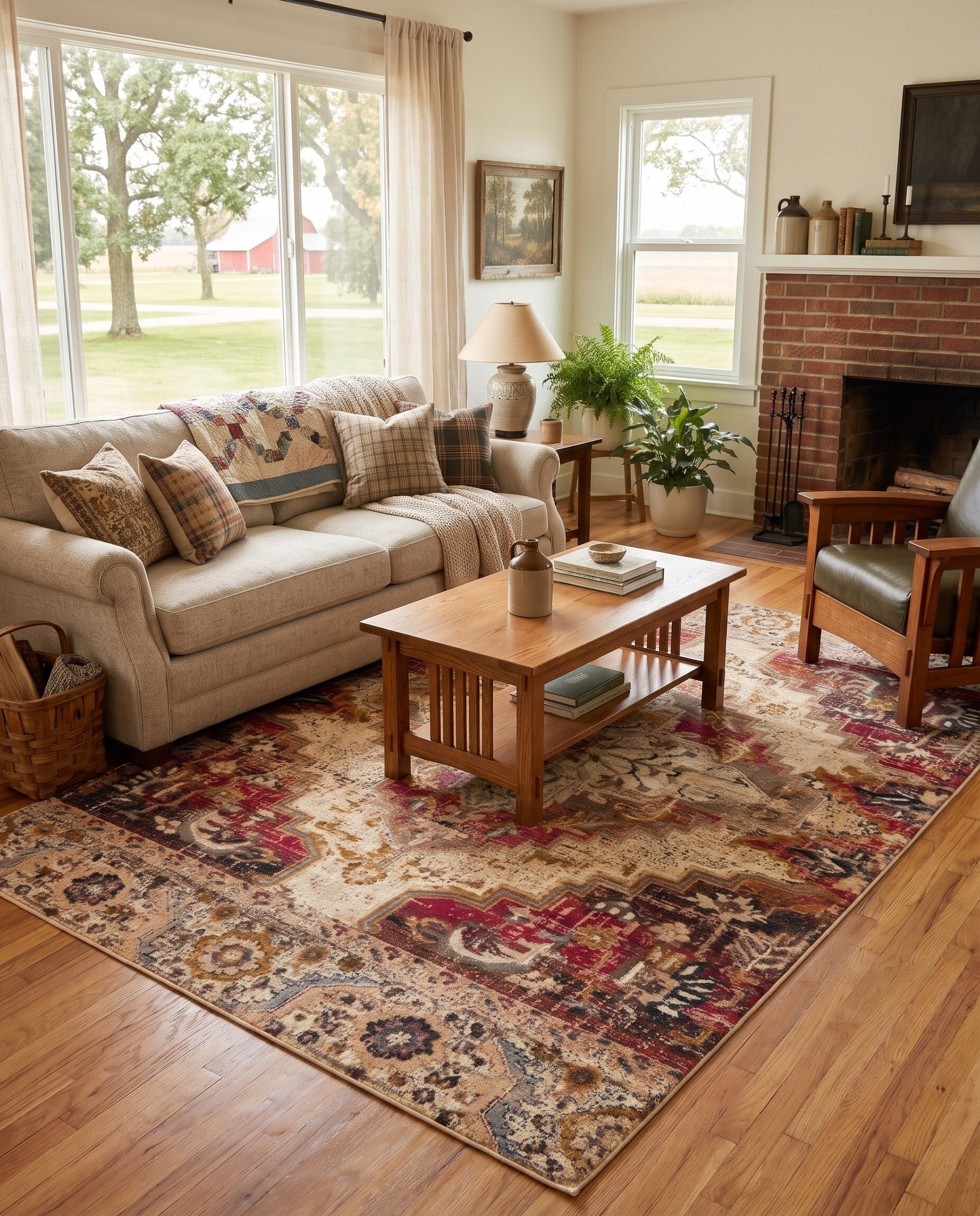 Burgundy and Beige Saturn Rug