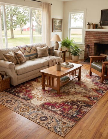 Burgundy and Beige Saturn Rug