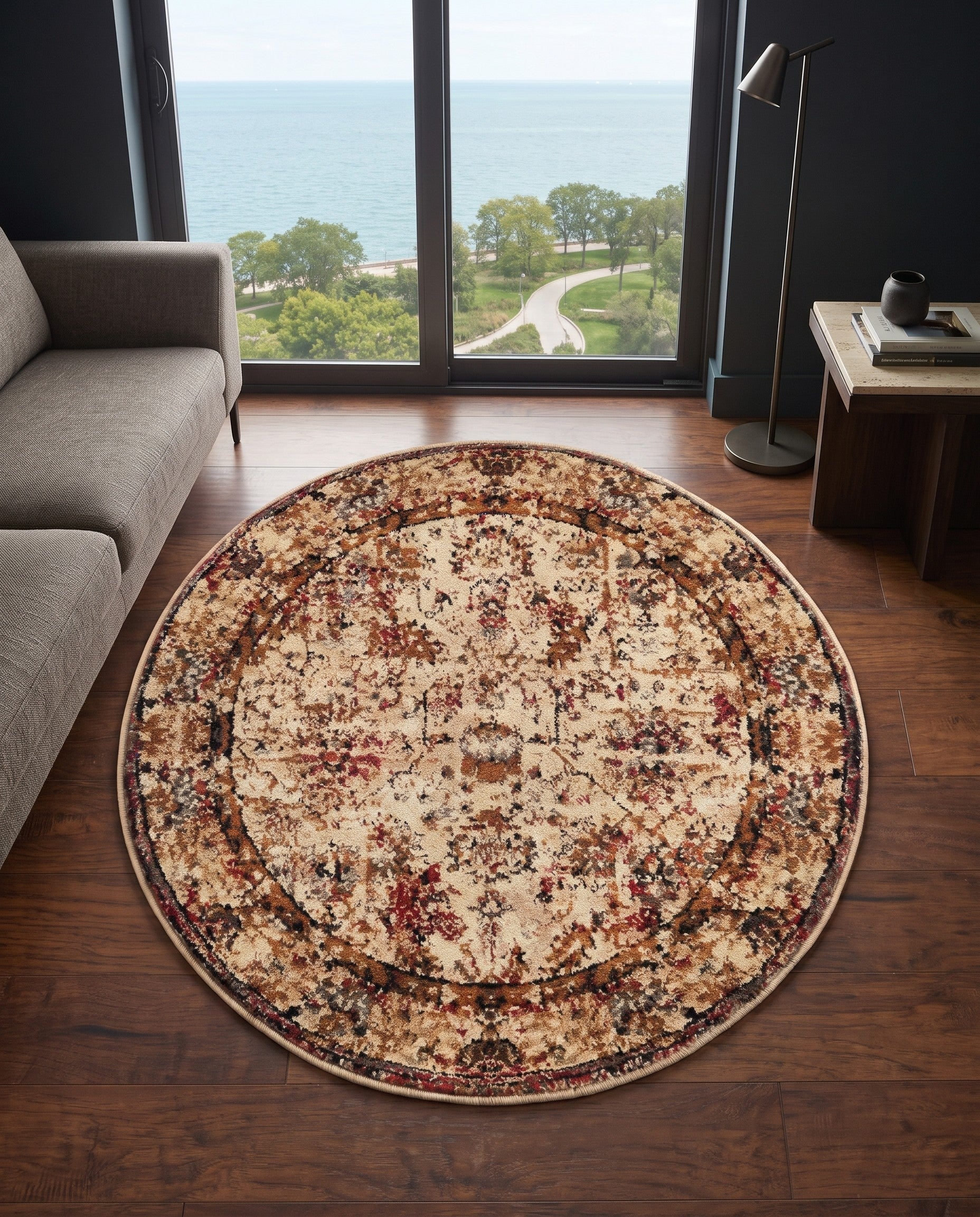Beige and Cream Saturn Round Rug