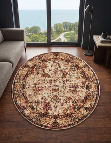 Beige and Cream Saturn Round Rug