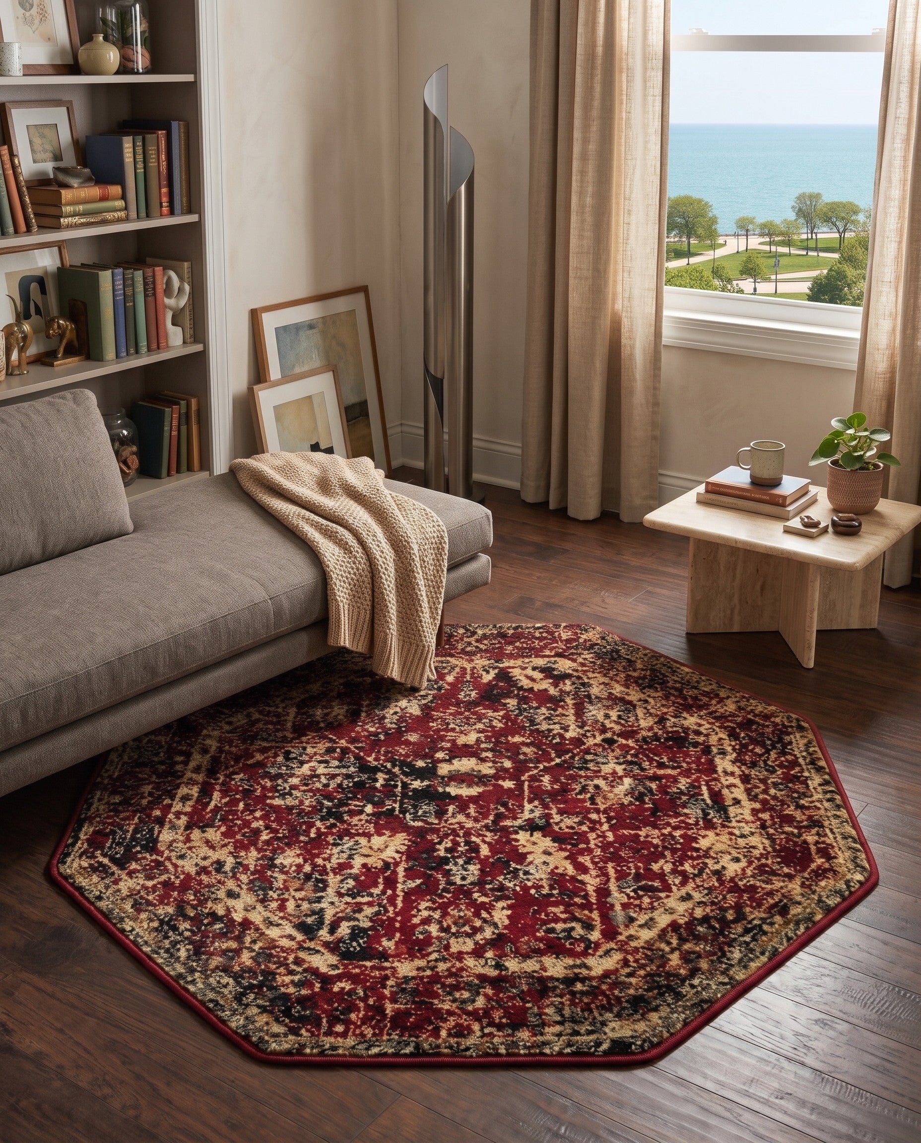 Burgundy Saturn Octagon Rug