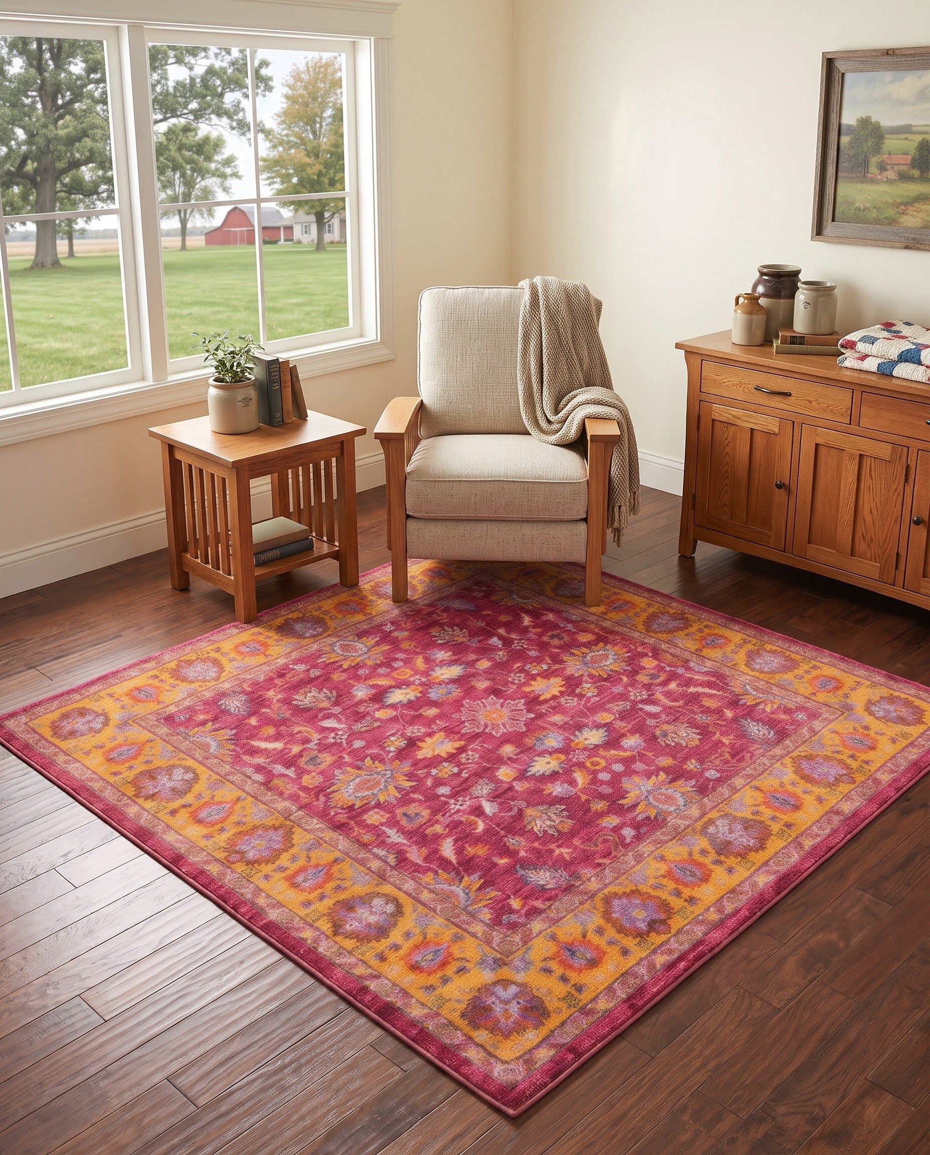 Berry Pink Medina Square Rug
