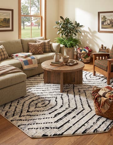 Black and White Tagine Octagon Rug