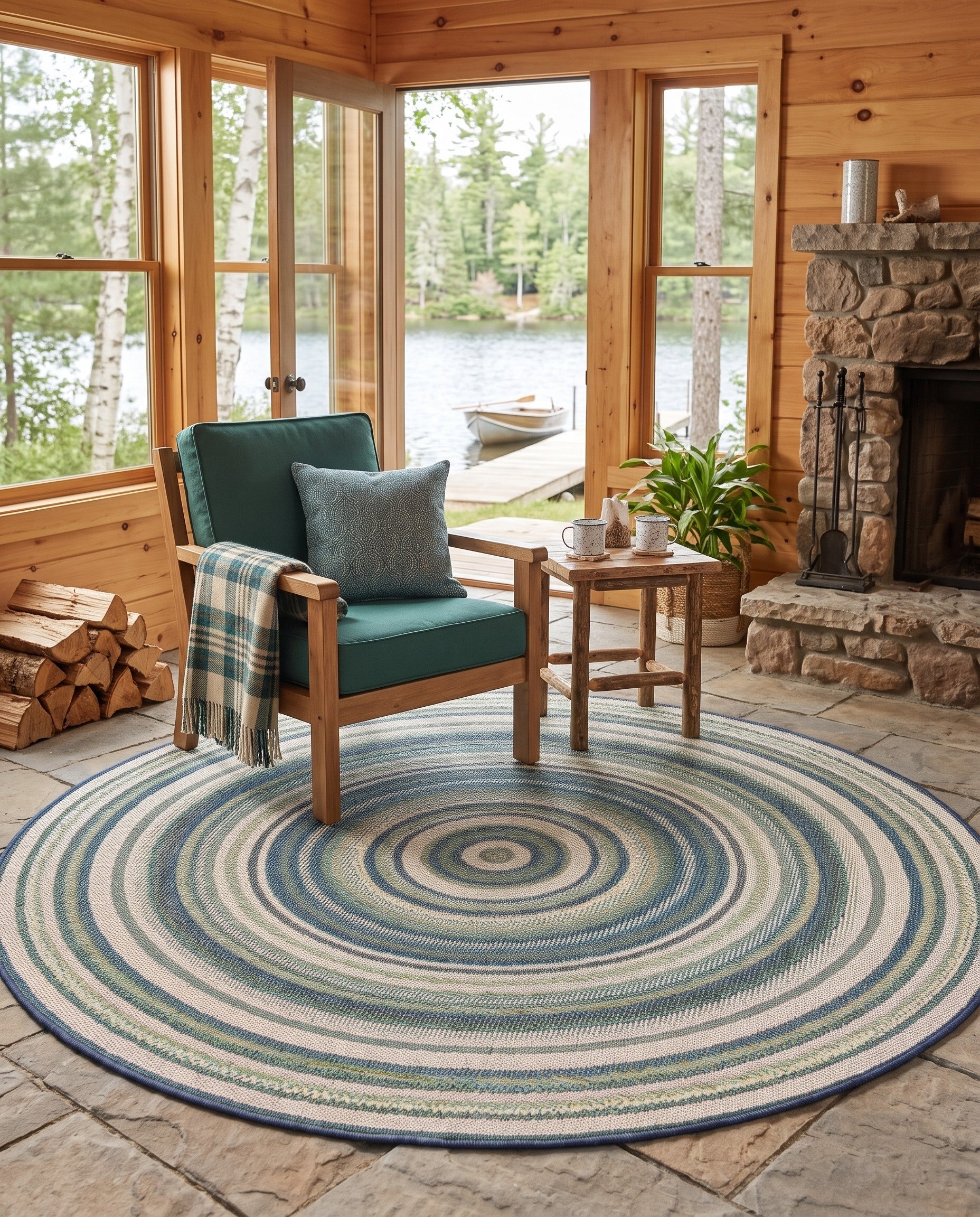 Blue Easy-Clean Baja Indoor / Outdoor Round Rug