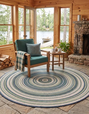 Blue Easy-Clean Baja Indoor / Outdoor Round Rug