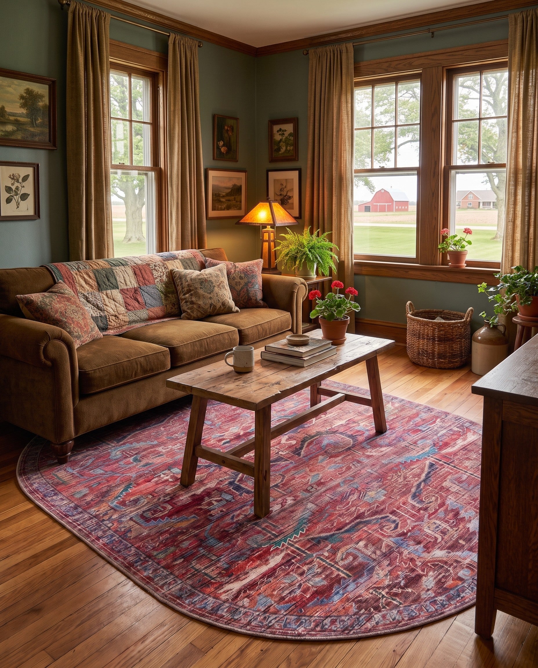 Rust Red Washable Maahru Oval Rug
