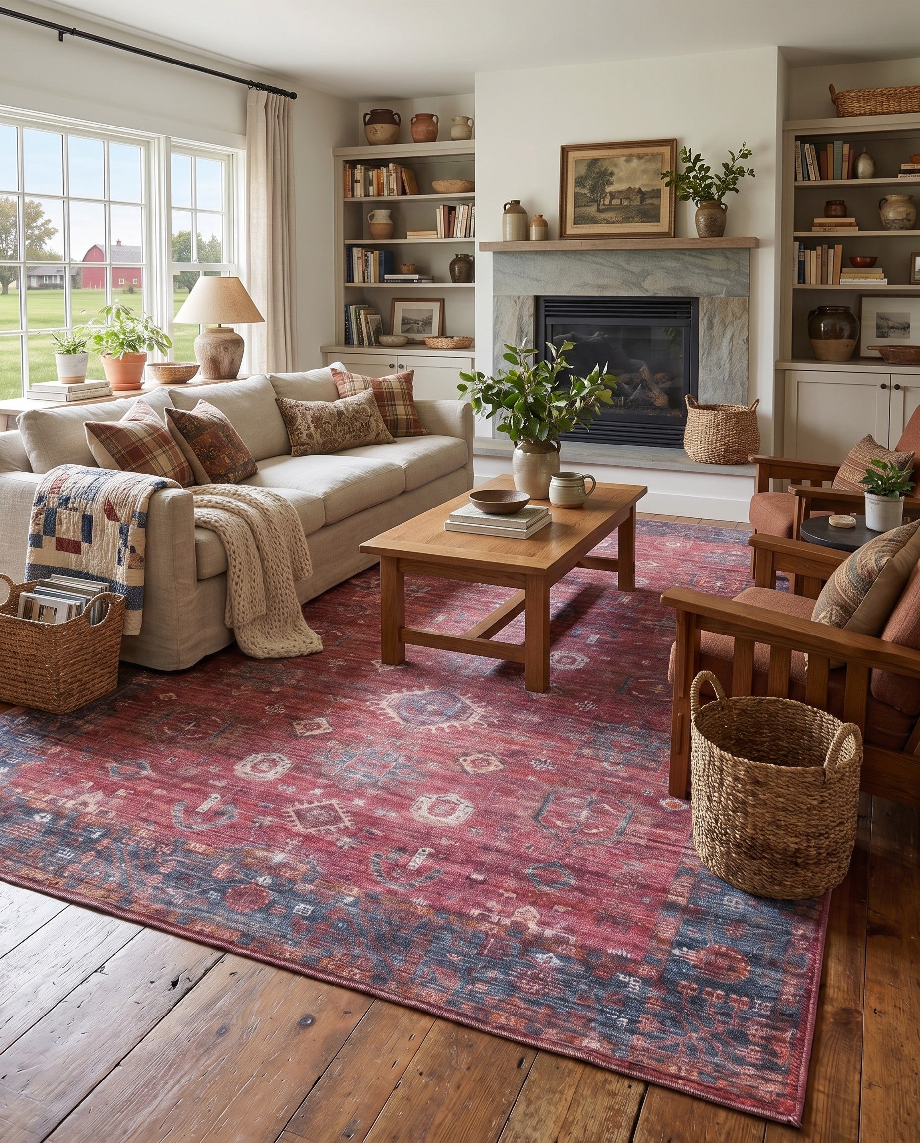 Antique Red Washable Maahru Rug