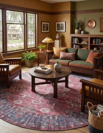 Antique Red Washable Maahru Round Rug