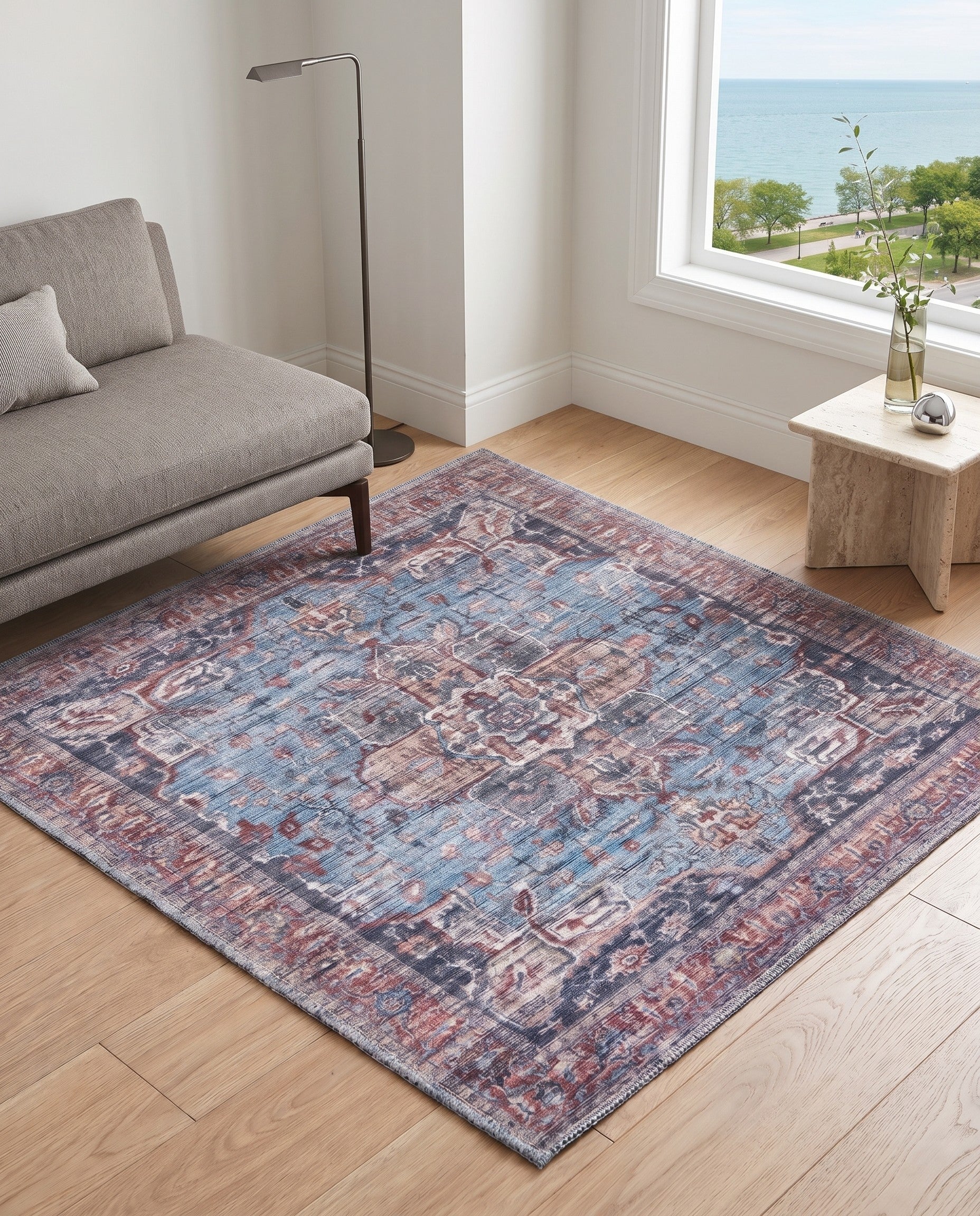 Blue Washable Maahru Square Rug