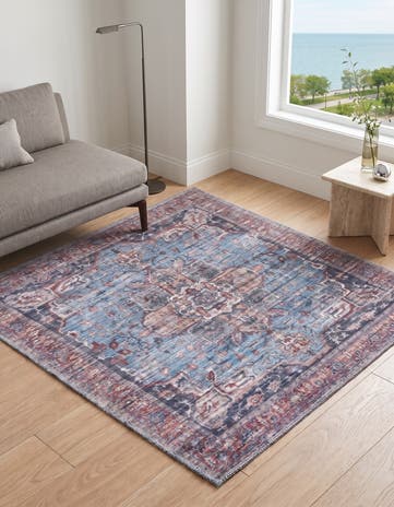 Blue Washable Maahru Square Rug