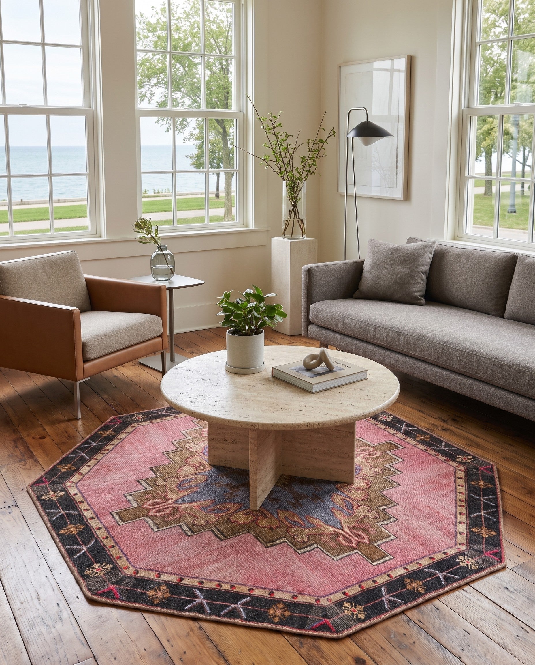 Pink Washable Timeless Octagon Rug