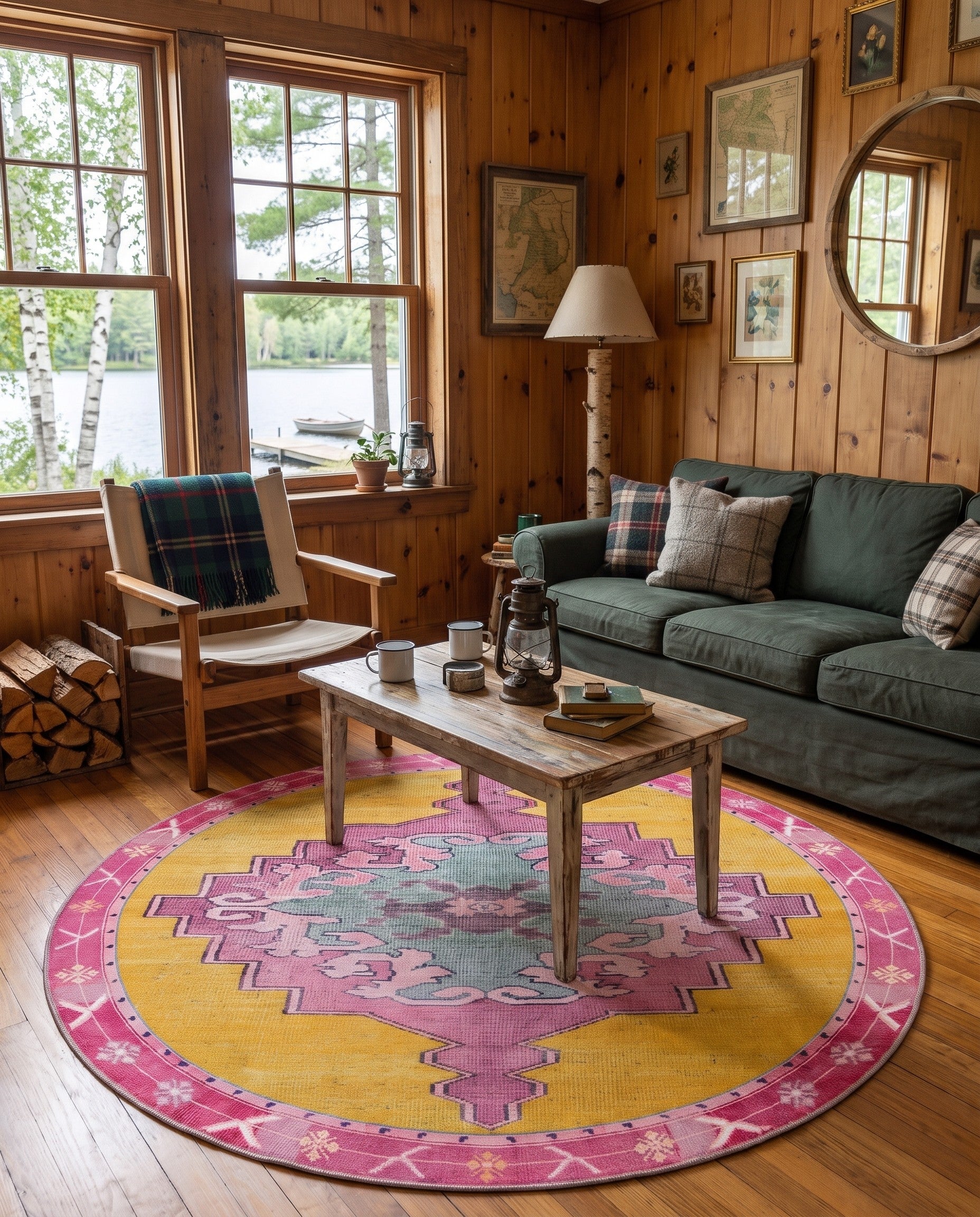 Yellow Washable Timeless Round Rug
